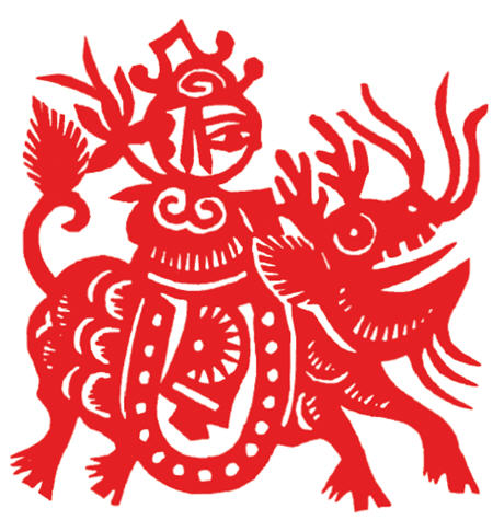 麒麟送子 中国版画 年画 約61×53cm 中国民間信仰美術 魔除け 仏教 道教